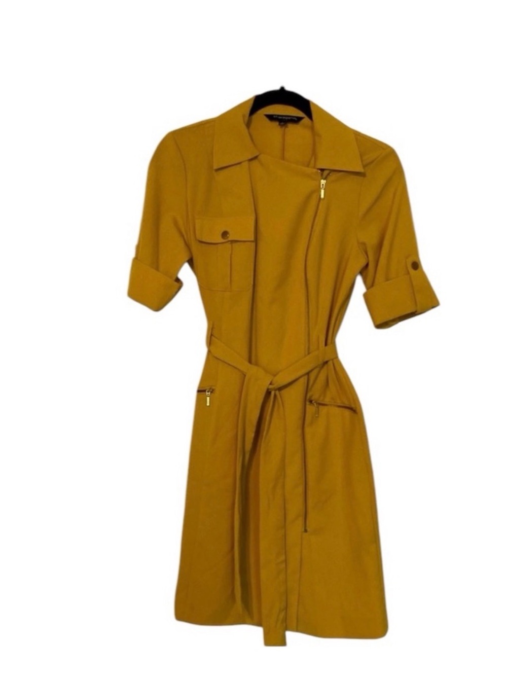 Sharagano Mustard Yellow Retro 70s Style Belted Dress